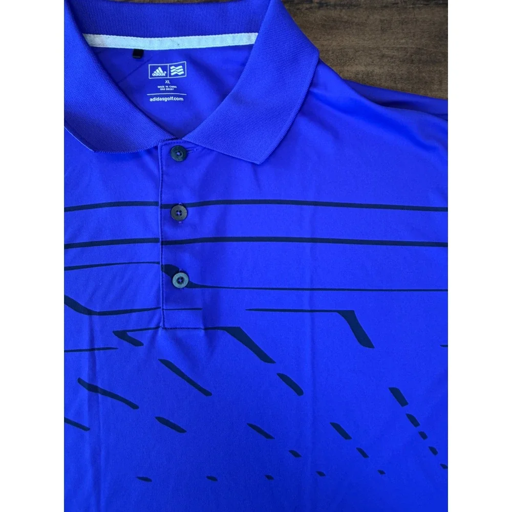 Adidas Golf Mens XL Royal Blue Graphic Stripe Performance Polo Shirt